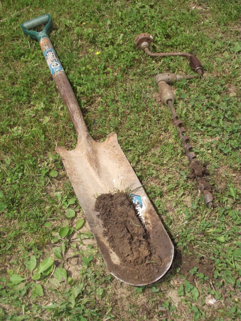 shovel of soil for sampling